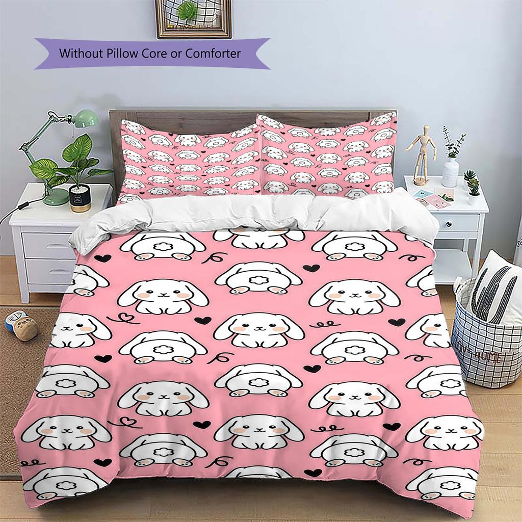 Pink Cartoon Art Pattern Bedding,Quilt Set Quilt Cover Pillowcase Home Birthday Gift (1 * duvet cover + 2 * pillowcase, without core)