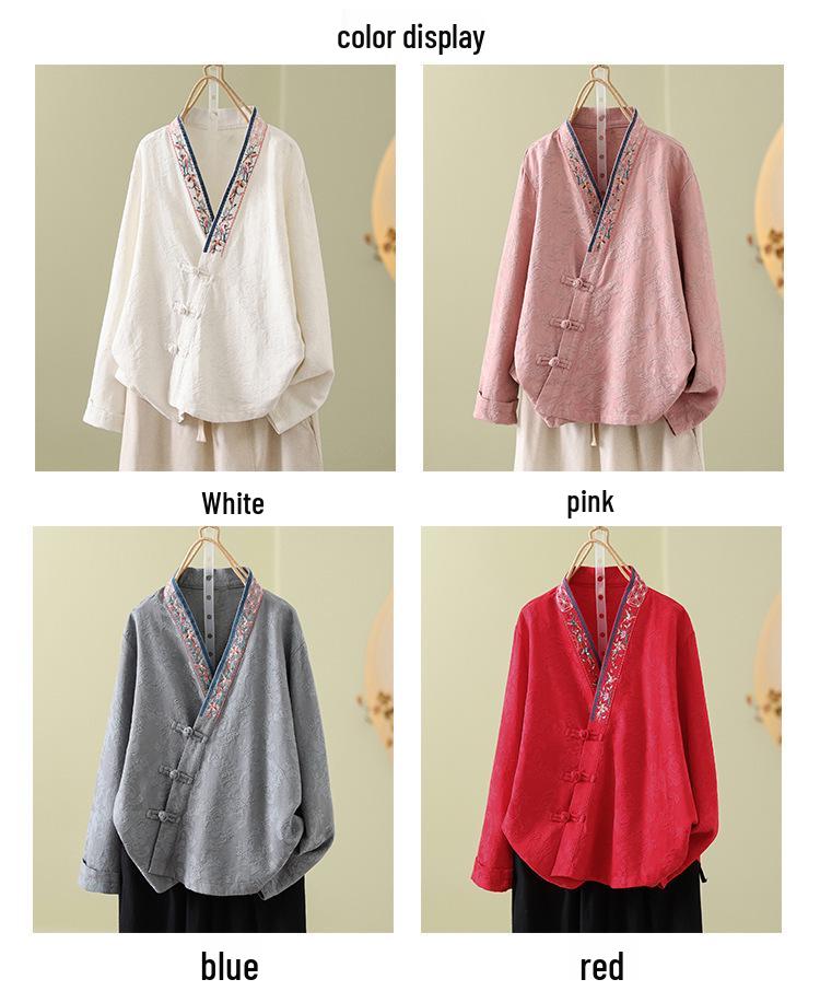 Women's Retro Chinese-Style Embroidered Cardigan with Frog Buttons