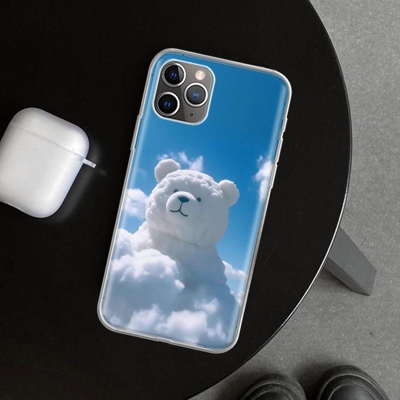 Sunny Clouds Teddy Bear Phone Case Cover for iPhone 11 12 13 Mini 14 15 Plus 16 Pro Max 17 Air 7 8 + SE Art Customized Fundas 11