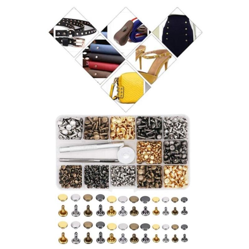 Double Sided Rivet Set Metal Studs Binding Studs Screws Assortment With Hole Punch Tool 4 Color