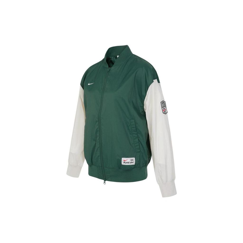 Nike Logo Print Color Block Double Zip Design Woven Loose Jacket Women Jackets Green FQ0703-323