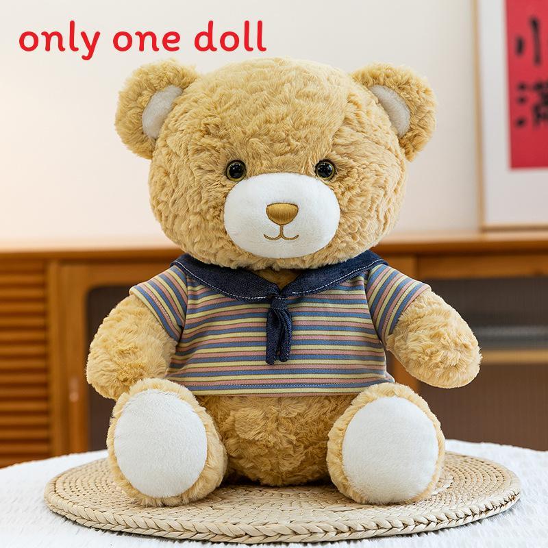 Cute Cartoon Bear Plush Toy With Striped Short Sleeved Decor For Kids Girls Birthday Gift