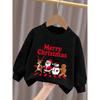 Kids Crewneck Sweatshirt, Christmas Print with Santa, Reindeer, Snowman & Gingerbread Man, Spring Autumn Casual Tops