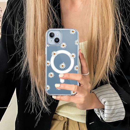 

Mobile Phone Case Shock-absorbing Impact Resistant Perfect Anti-fingerprint Fit Flower Pattern Transparent Cellphone Protective For iphone 15 Pro Max