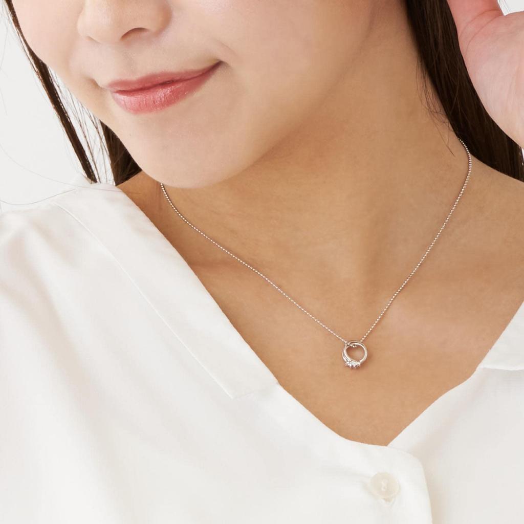 Sears Double Ring Top Necklace with Diamond and Silver and Pink Teddy Bear April Women's Birthstone, Design, Birthstone, DR-66-TDT-01-P04