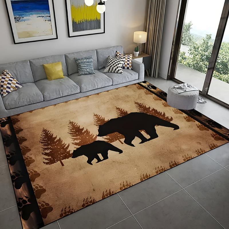 1pc Brown Bear Pattern Area Rug Stain Resistant Indoor Outdoor Entrance Door Non-Slip Soft Comfortable Living Bedroom Floor Mat