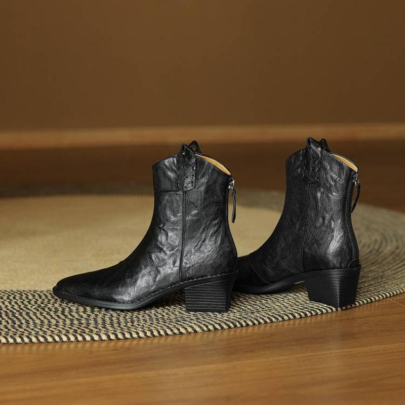 Autumn and winter mid-heel pointed mid-tube boots rear zipper solid color large-size women's boots rubber sole square heel new mid-tube boots