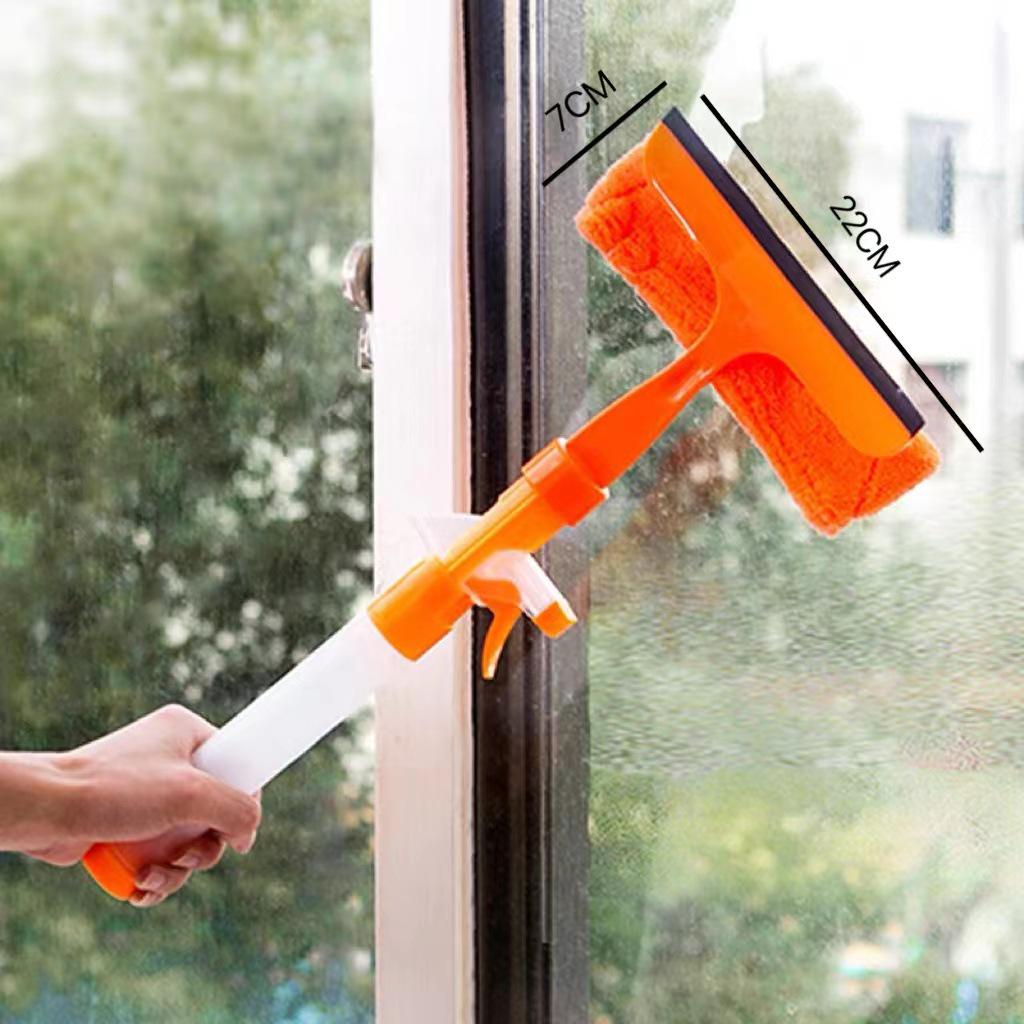Double-Sided Glass Cleaning Tool with Water Spray - 3-in-1 Window Cleaner