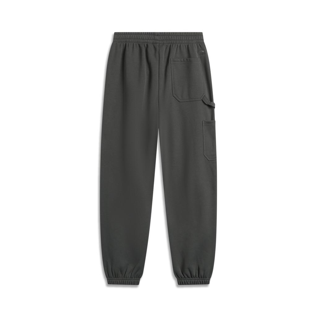 Li Ning Sports Lifestyle Series Solid Color Mid Waist Comfortable Breathable Fleece Cuffed Knitted Sports Pants Men bottoms Dark-Gray AKLUD03-4