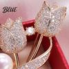 Tulip Design Lapel Pin Women Brooch High-Gloss Rhinestone Inlay Imitation