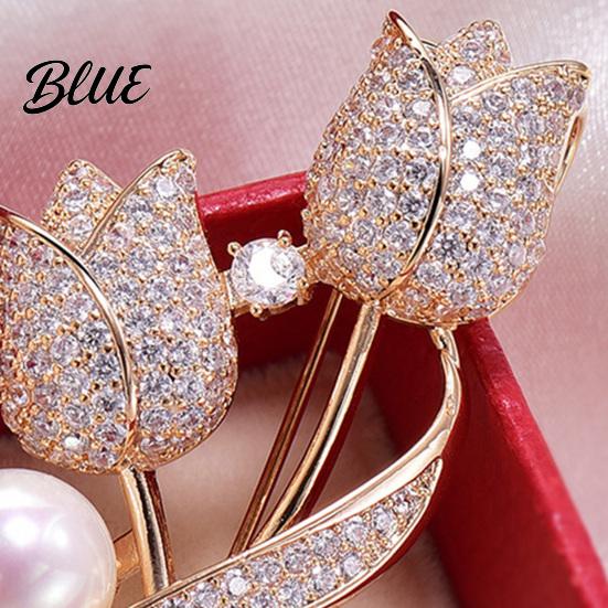 Tulip Design Lapel Pin Women Brooch High-Gloss Rhinestone Inlay Imitation