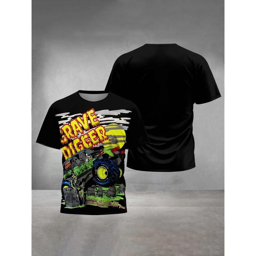 3D Printed Cartoon Truck Print Children's Clothing Outdoor Kids T-Shirt Top for Boys and Girls