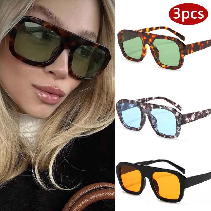 3pcs Women Large Frame Rectangular Sunglasses New Brand Fashion Polygon Design Sun Glasses INS Eyeglasses UV400 Unisex