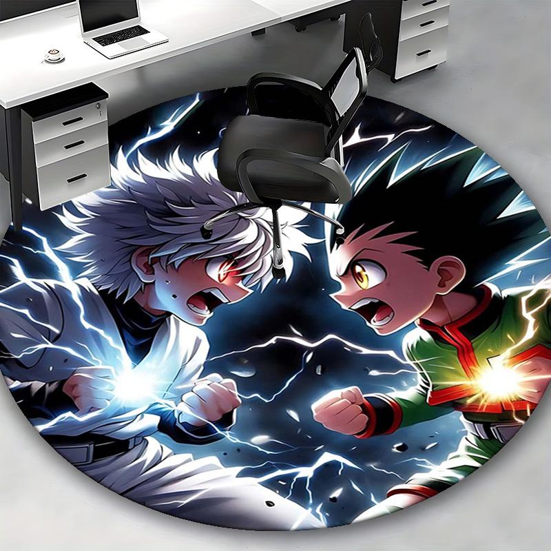 1 stuks Hunter x Hunter Killua & Gon Ronde Vloerkleed - Anime Cartoon Ontwerp Stoelmat, Antislip Tapijt voor Kantoor, Huisdecoratie, Woonkamer