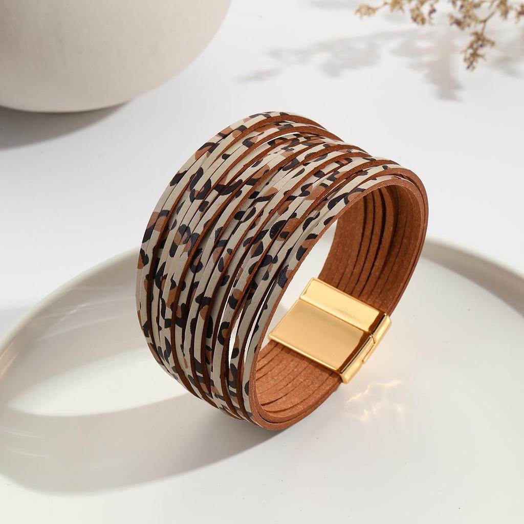Gradient Multi-Strand Men's and Women's Bracelet with PU Leather Cord and Magnetic Clasp.