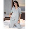 Women's Modal Rayon Pajamas Cardigan Striped Homewear Love Pockets Long Pants Casual Pajama Set
