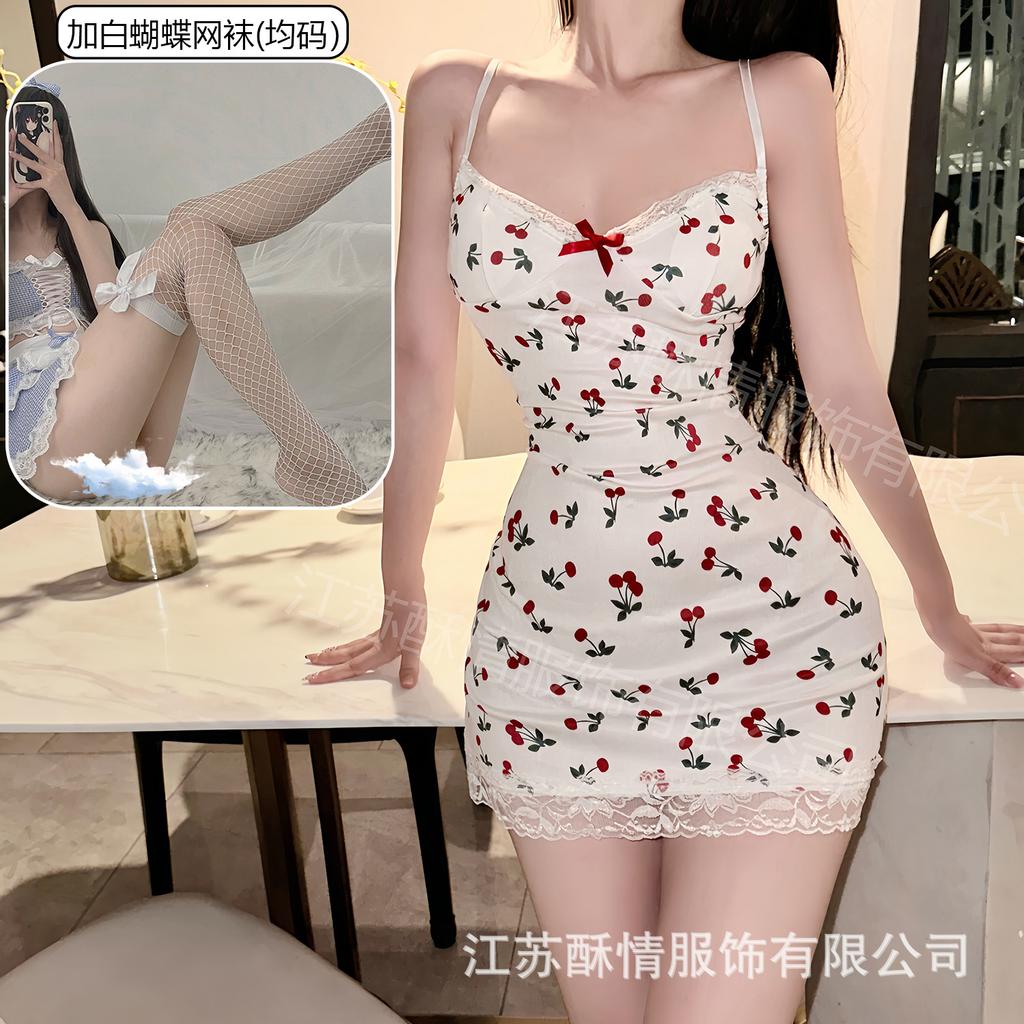 Sex lingerie pure desire cherry sexy women's bed small chest plus chest pad passion uniform seduction suit