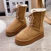 Winter Women Shoes Round Toe Thick Heel Boots Women Cow Suede Leather Shoes for Women Warm Wool Blend Platform Boots Snow Boots
