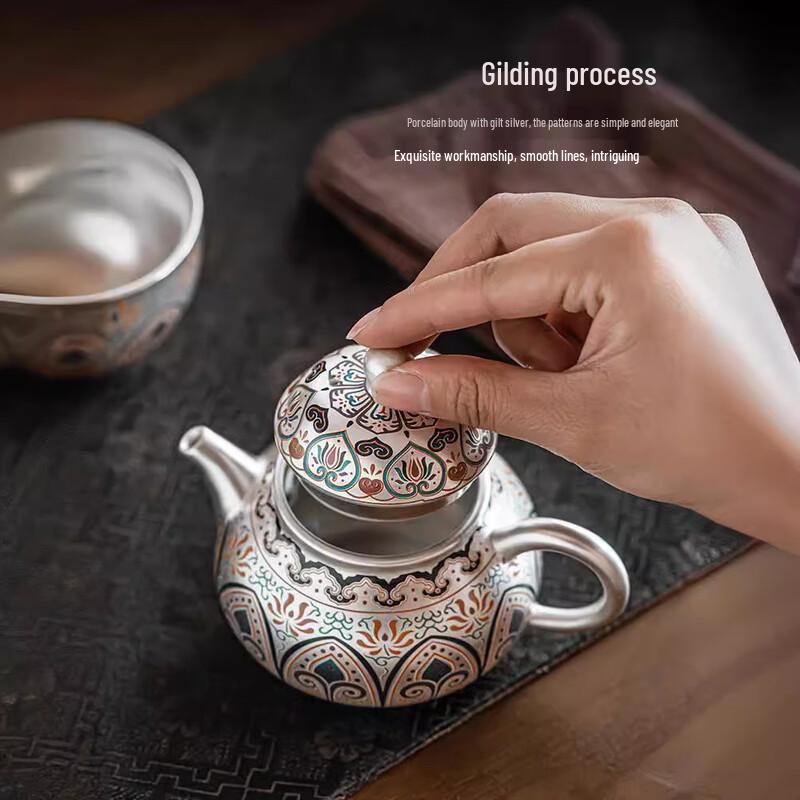 Chaxun Enamel Gilt Silver Ceramic Tea Set