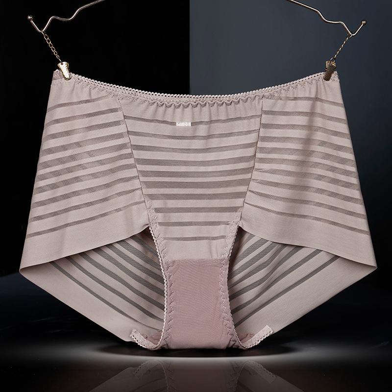 Plus Size Ladies Summer Sexy Lace Mesh Without A Mark In The Belly High Waist Triangle Briefs