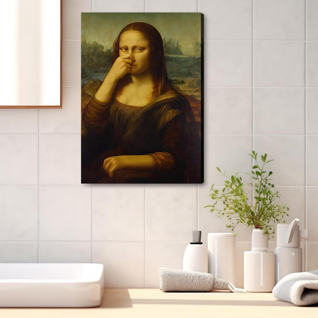 Women Wall Art Funny Humorous Female Figure Painting Retro Cover Nose Design Canvas Print for Home Hotel Apartment Dorm Decor