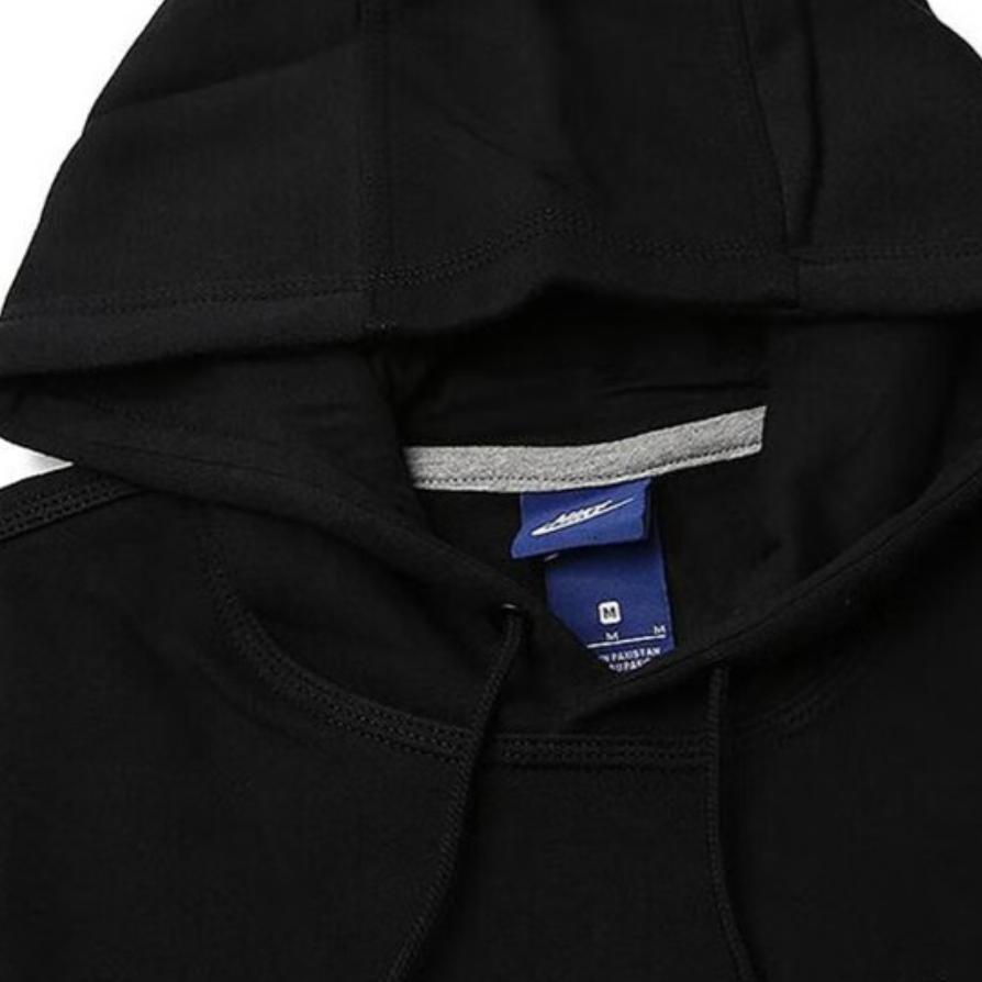 Nike Logo Brodert Hettegenser med Snøring Treningsfleece Bukser med Rett Ben Uformell Sportsdrakt Menn genser, bukser Svart 916271-010+716831-010