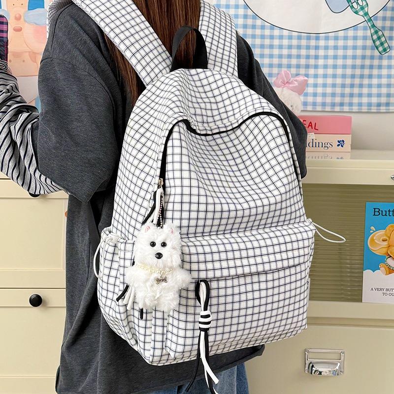 Schoolbagins Style High Value Plaid Backpack Female Student Schoolbag Large Capacity Leisure Travel Fashion Commuter Backpack Male