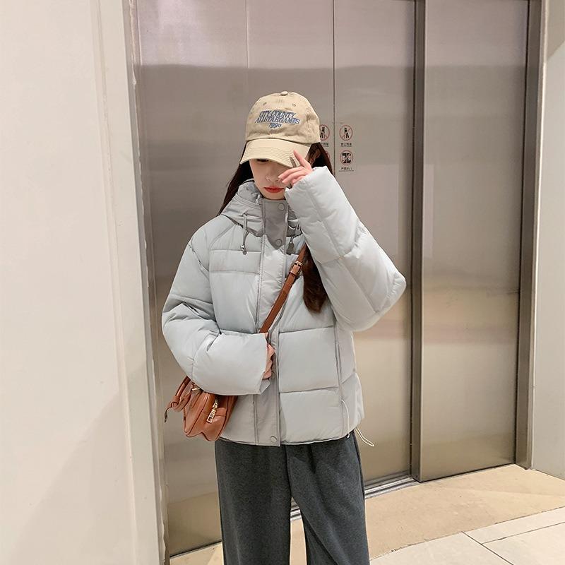Splicing plaid hooded jacket women's new winter casual loose warm bread clothes thickened cotton clothes