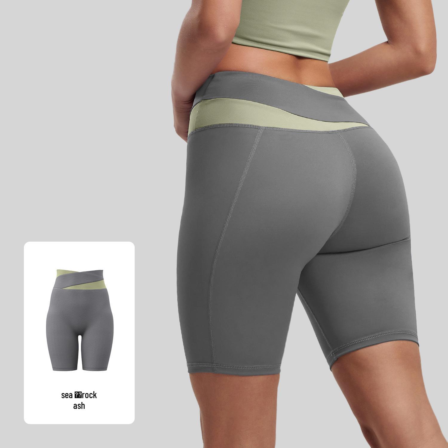 Color-Block High-Waisted Seamless Yoga Cycling Shorts