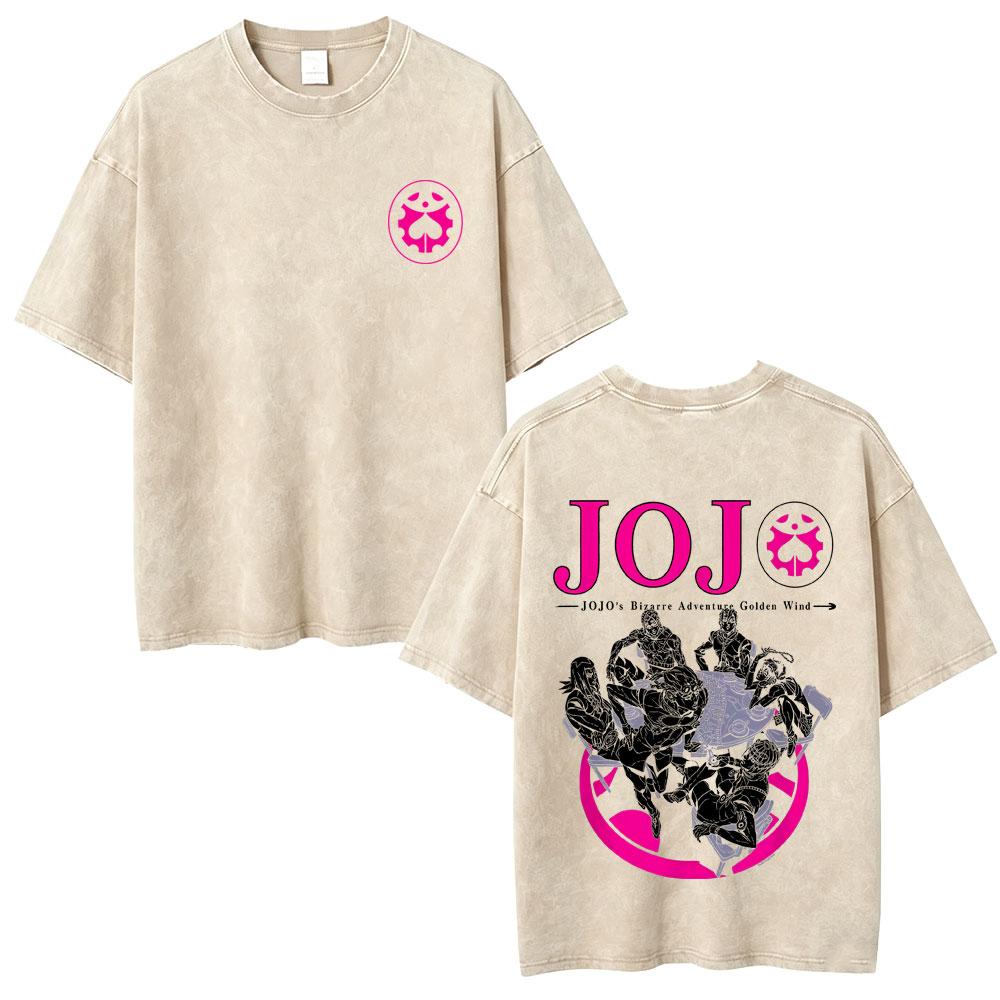 Anime Washed Vintage T Shirts Jojo Bizarre Adventure Tshirt Manga Giorno Giovanna Streetwear Men Women Casual Oversized T Shirt