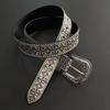 Unisex Distressed Rivet Leather Belt with Patterned Pin Buckle - Versatile Cowboy Accessory for Men and Women