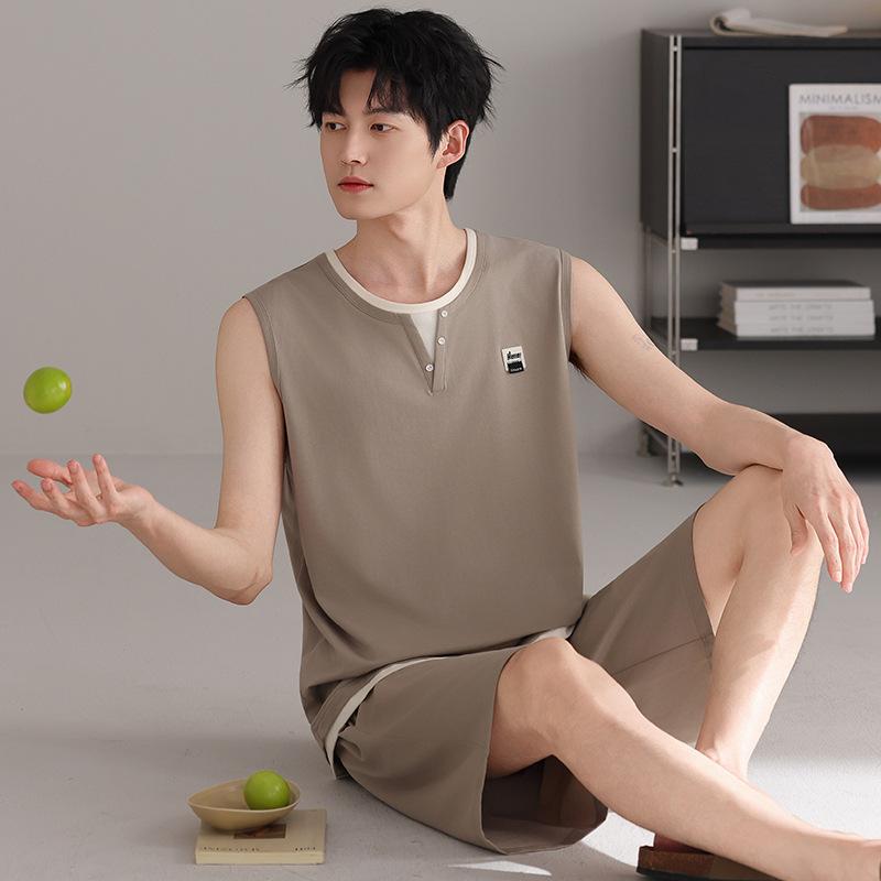 Men's pajamas summer thin cotton vest shorts cool summer men's casual can wear large size loungewear