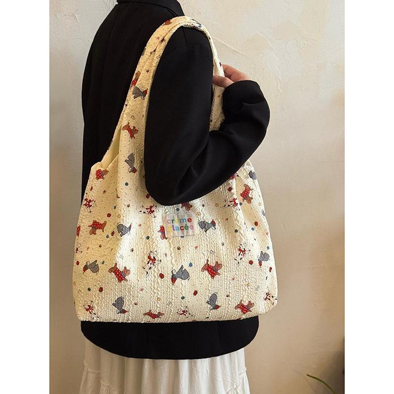 Korean cute cartoon puppy canvas bag new small fresh shoulder handbag niche large-capacity tote bag