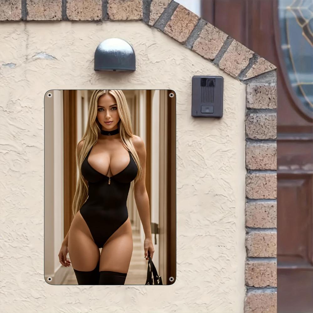 Vintage Bikini Girl Metal Wall Art 8"x12" Rustproof Waterproof Iron Decor Easy Hang Beach Theme for Home Bar Cafe Garage