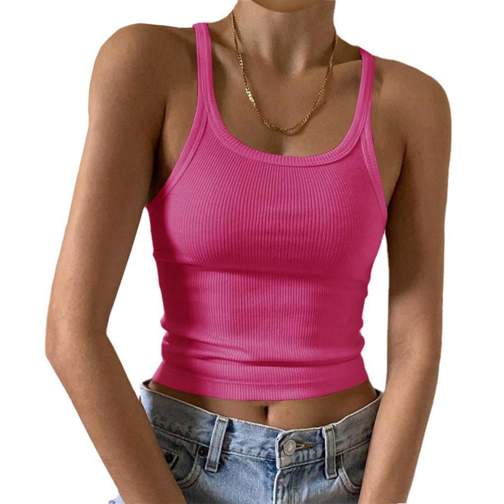 Women's Fashion Casual T-shirt Round Neck Vest Slim Bottom Solid Color Tops