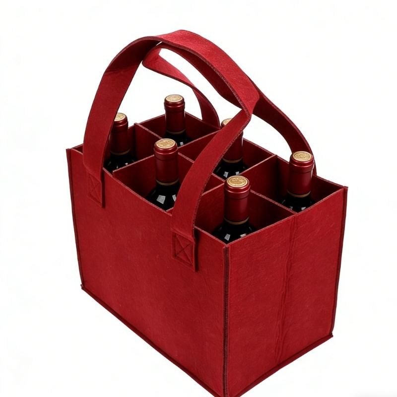 Elegant Felt Wine Bottle Carriers Bag 6 Bottle Bag With Secure Inner Dividers And Comfortable Handle For Safe Transport