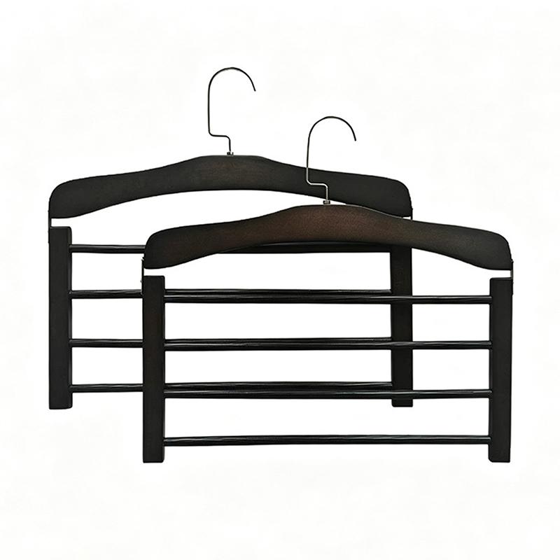 Solid Wood Multifunctional Multi-Tier Trouser Rack Household Wooden Coat Rack Towel Scarf Tie Storage Rack Flocking Non-Marking