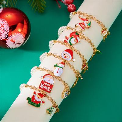 Frohe Weihnachten Imitation Perlen Kette Armband Für Damen Herren Cartoon Weihnachtsmann Schneemann Weihnachtsbaum Armreif Festival Schmuck