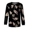 Women's New Button Collar Fashion Retro Printed Long Sleeves T-Shirt Slim Top Casual Tops