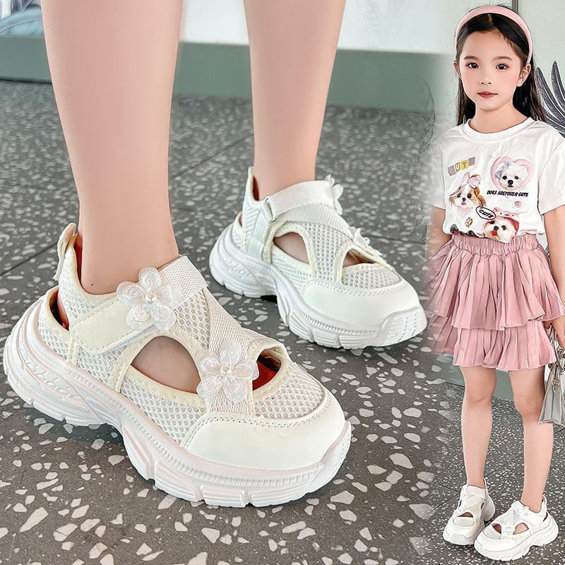 Mesh breathable girls' closed-toe sandals, spring/summer new style children's shoes, lightweight athletic shoes, suitable for girls