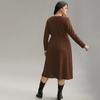 Plus Size Women Fashion V Neck Long Sleeve Solid Casual Commute Midi A Line Dress