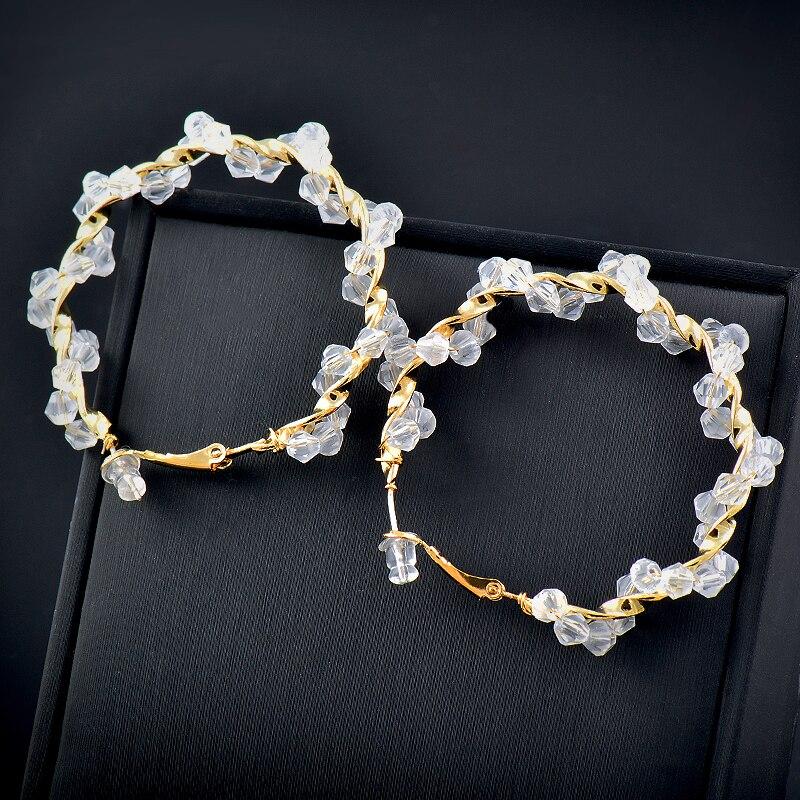 Leeker Korean Style Purple White Pink Beads Hoop Earrings For Women Sweet Romantic Beach Jewelry Boho Earrings Trend 372 Lk6