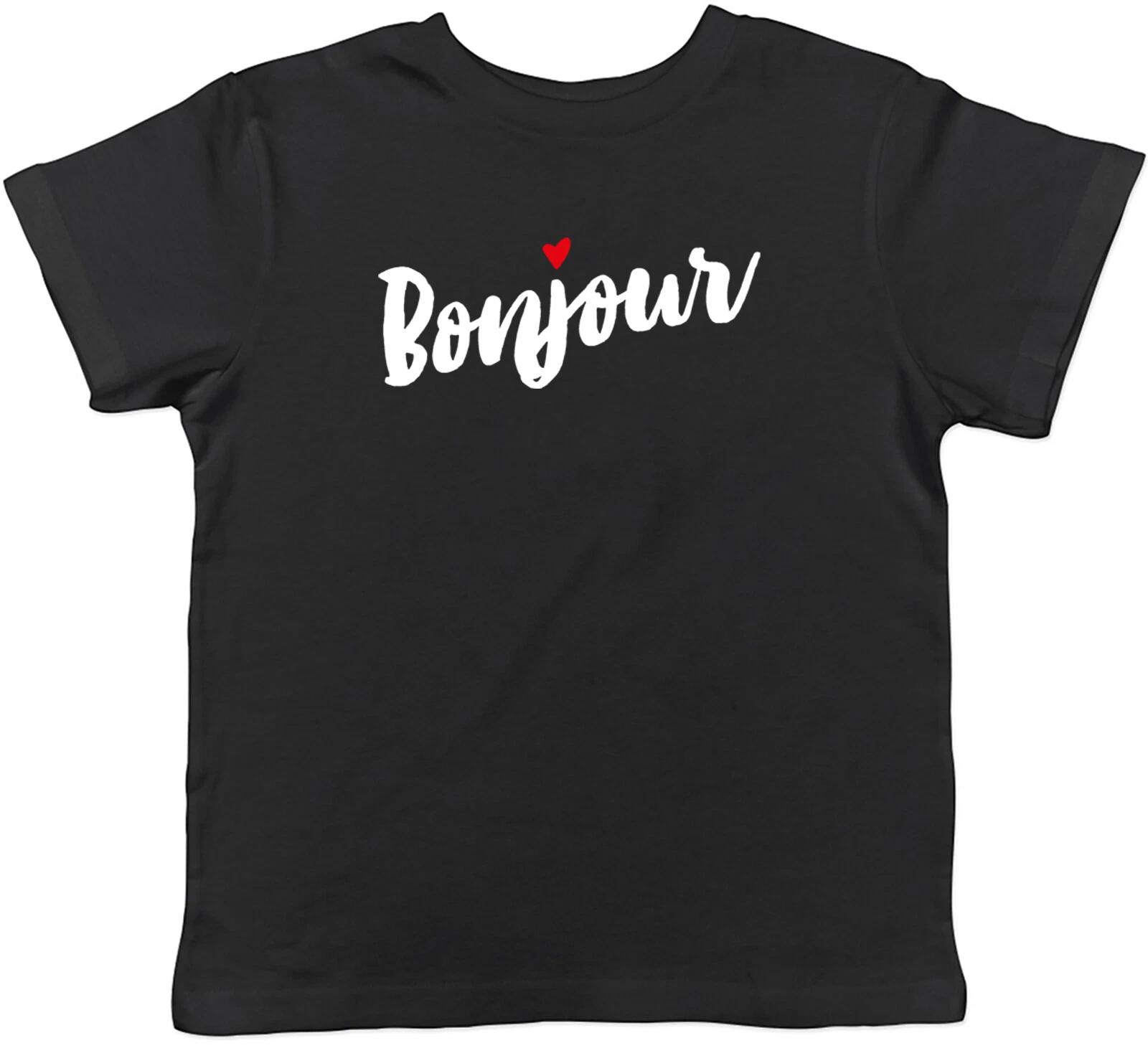 Bonjour With Red Love Heart Childrens Kids T-Shirt Boys Girls 110