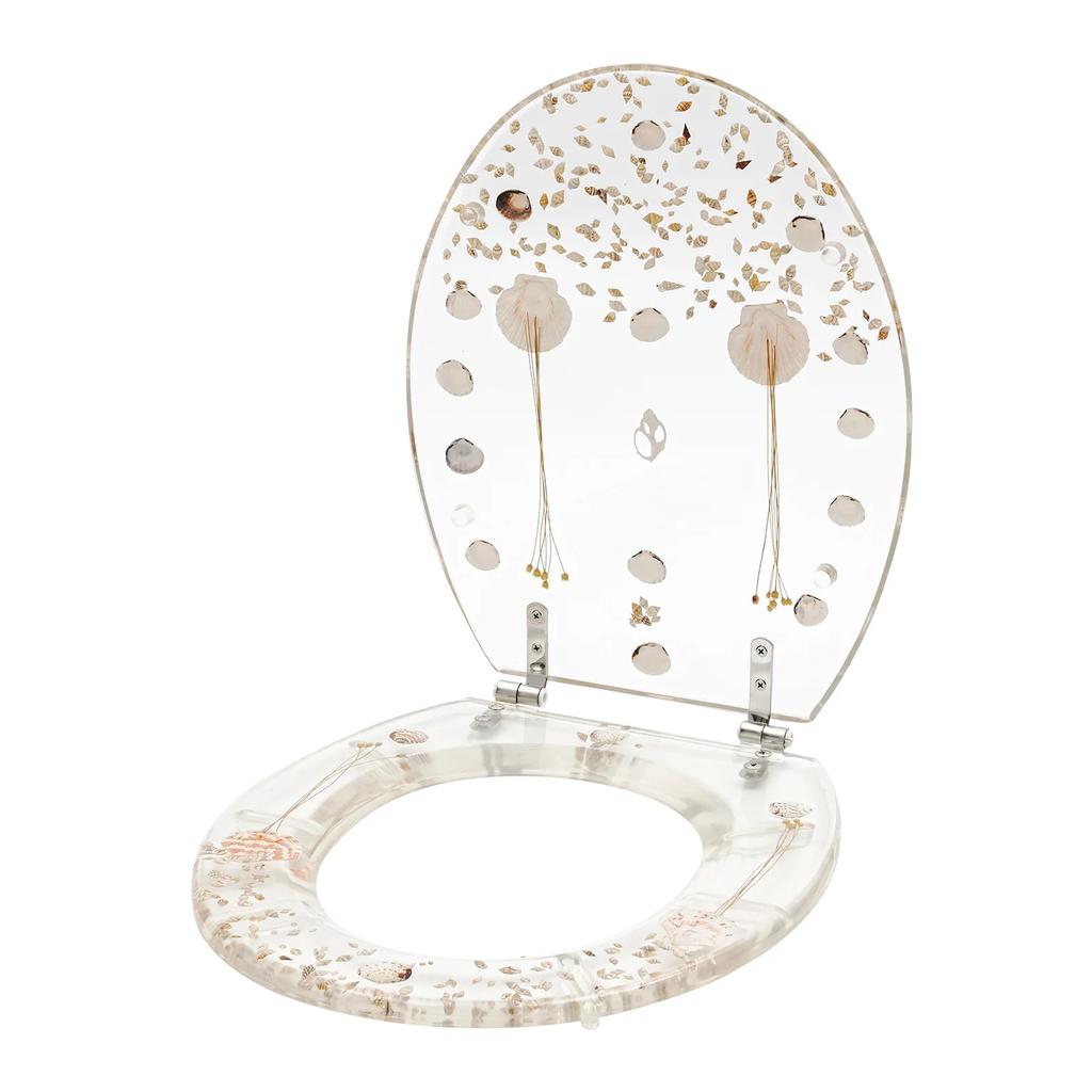 Harz Toilettensitz Transparent Toilettendeckel mit Edelstahl Starken Scharnieren Lustiger Runder Toilettensitz für U-Typ V-Typ, O-Typ