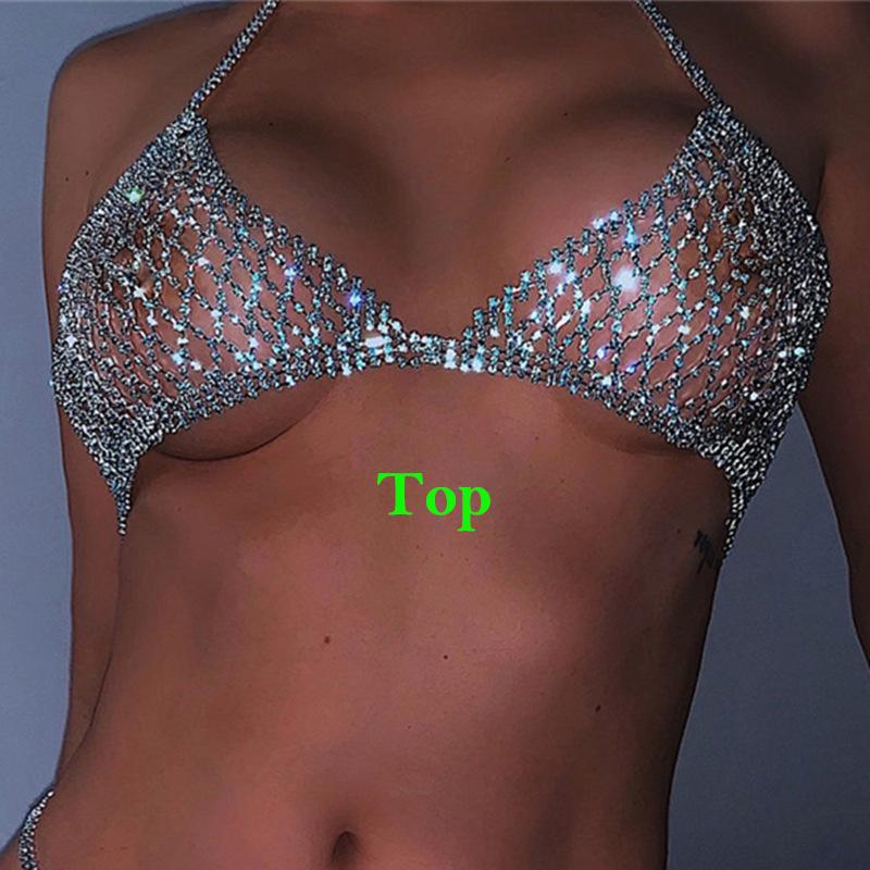 Rhinestone Blue Tassel Body Chains Bling Crystal Bikini Bra Panties Short Skirt for Women Waist Belt Chains Jewelry