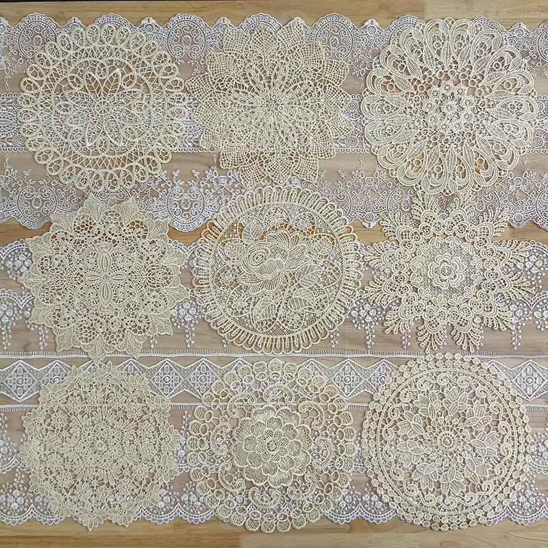 Beige lace embroidery cut-out tablecloth mat round water-soluble embroidery decorative coaster shooting props simple retro style