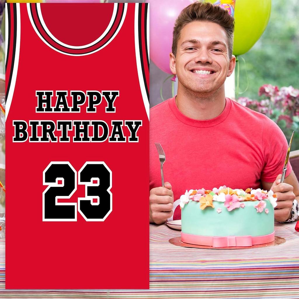 Happy Birthday 23 Banner Backdrop Background Red Basketball Star Player Sports Theme Decor for Man Boy 1st Birthday Party Baby Shower Photo Booth