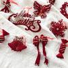 Flannel Surface Red Bow Christmas Tree Decoration 3D Plastic Ornament Fake Snow Winter Decorations for New Year