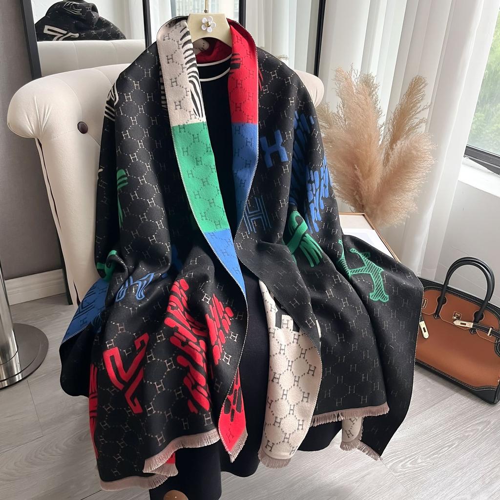 Scarf Lady H Big Brand Autumn And Winter Warm Double-Sided Scarf Air Conditioner Blanket Shawl