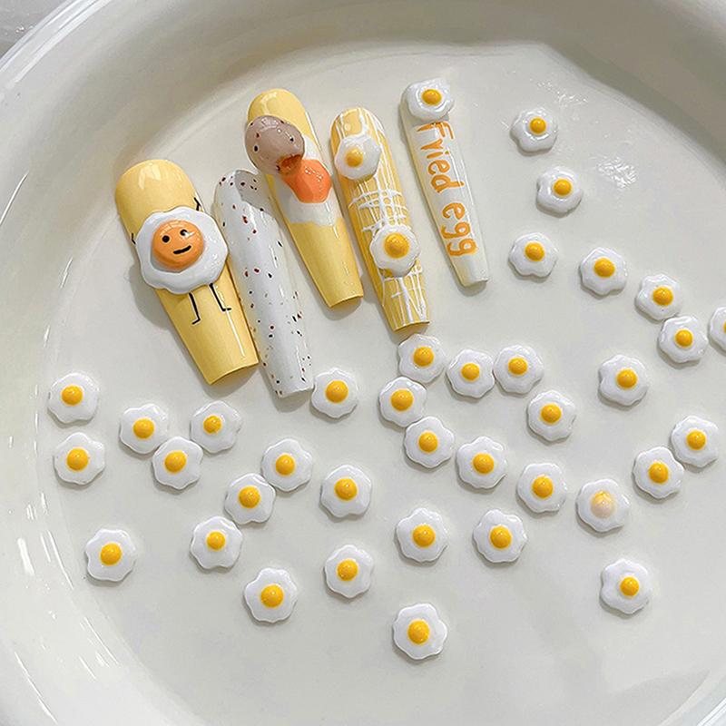 20Pcs/Bag Mini Poached Eggs 3D Nail Art Decorations Cute Poached Eggs Nails Charms Designs Diy Resin Nail Accessories